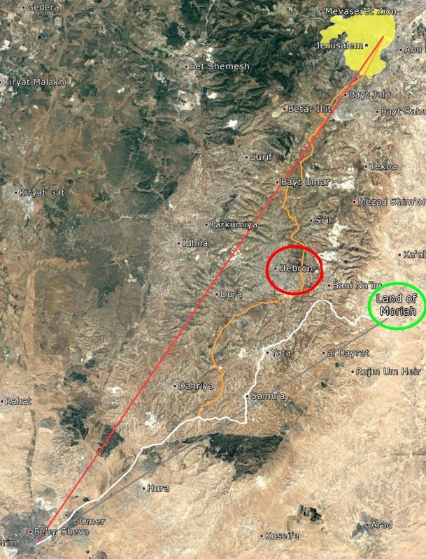 Abraham's route to the land of Moriah.