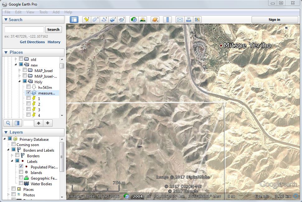 Determining the size of the holy allotment in Google Earth Pro. Figure 6.